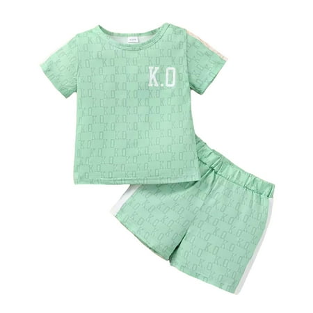 

KIMI BEAR Toddler Boys Outfits 4T Toddler Boy Spring Summer Outfits 5T Toddler Boy Cool Letter Prints Basic Short Sleeve T-shirt + Contrast Color WalkShorts 2PCS Set Green
