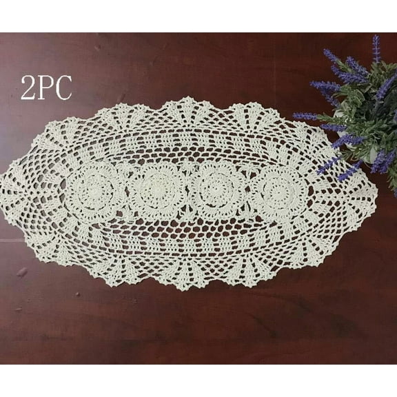12x23 100% Cotton Handmade Crochet lace Table Runners Oblong Tablecloth Doilies Doily,2PC