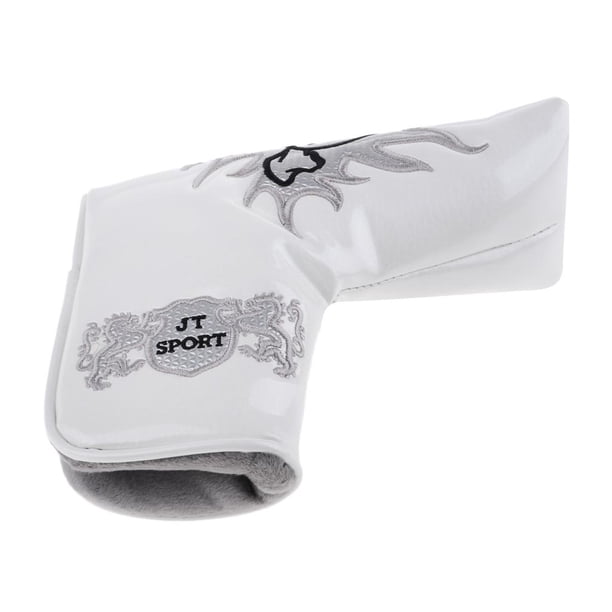 Cubierta de putter de eje central de golf Cubierta de cabeza de mazo cuadrado Protector de palo de golf - Bordado Patrón de fresca - colores Blanco Macarena Cubierta de Putter de Golf
