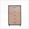thumbnail image 3 of Chests & Wardrobes, Industrial Weathered Light Oak 5-Drawer Chest with Metal Glides & Casters | Oak | Particle Board+MDF, 3 of 6