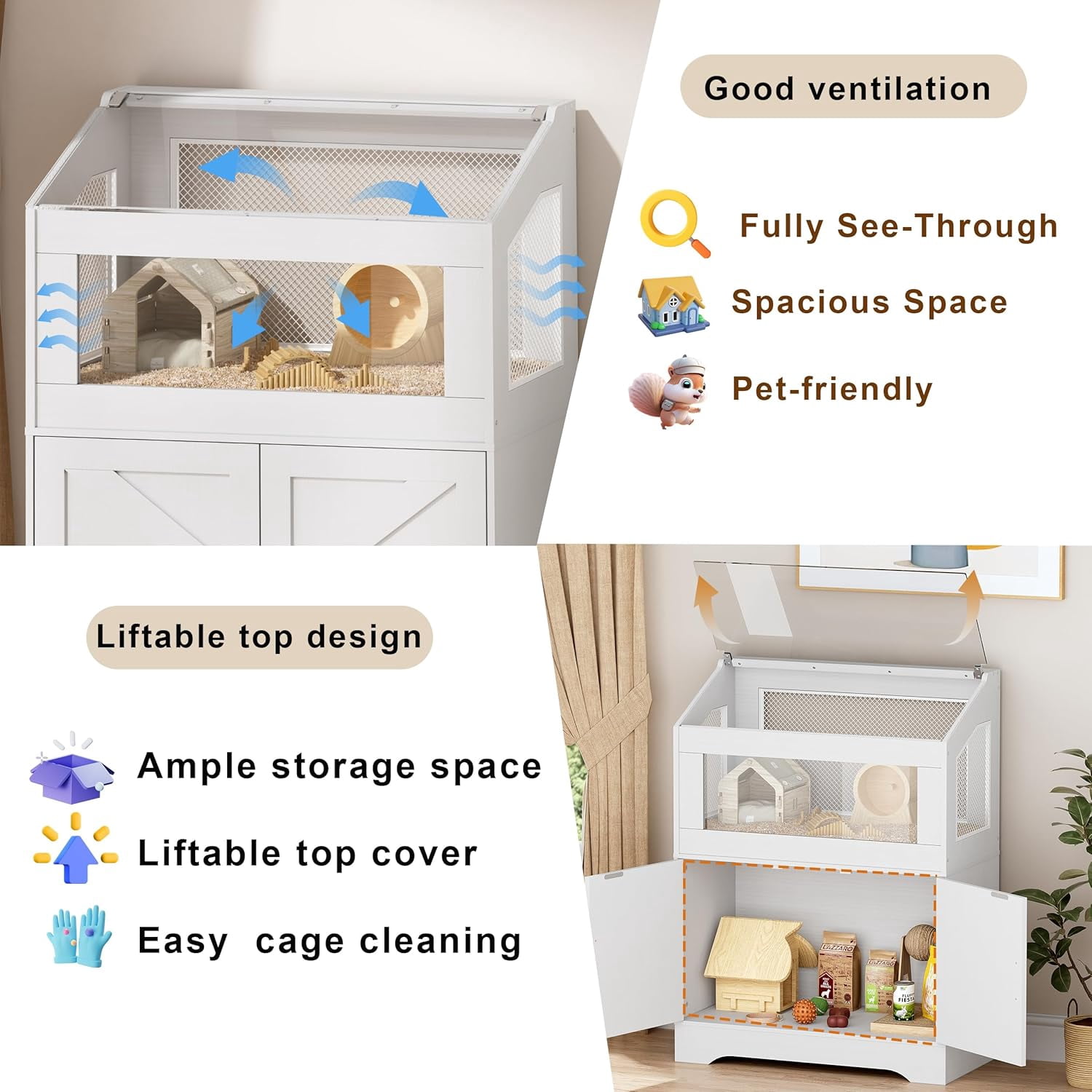 PAKASEPT Hamster Cage, Small Animal Cages with Storage Cabinet, Visual and Ventilated Large Habitats Hamster House for Rat, Guinea Pig, Hedgehog, Gerbil