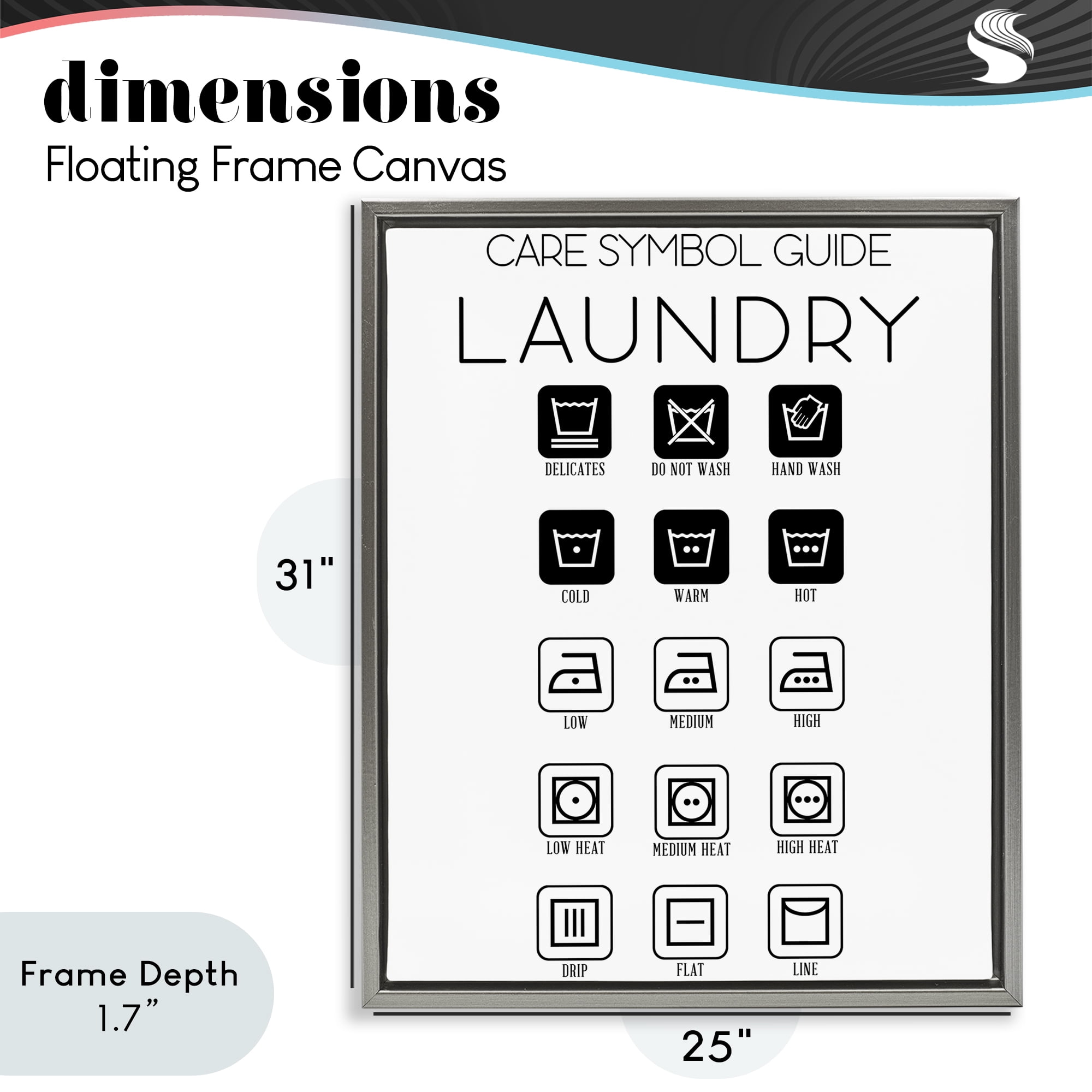 Stupell Industries Laundry Care Symbol Guide Gray Framed Floater Canvas Wall Art, design by SD Graphics Studio