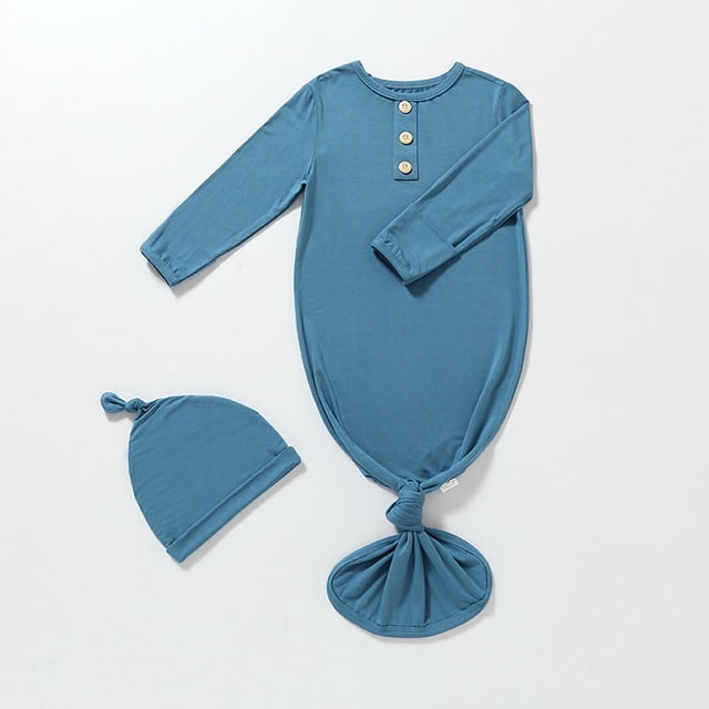 RXIRUCGD Newborn Baby Boy And Baby Girl Solid Color Jumpsuit Pajamas Hat Set Rompers( Blue, Size:0 Month )