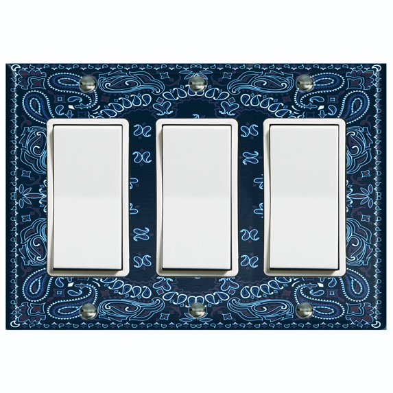 Metal Light Switch Plate Cover Blue Floral Bandana Paisley Tile Pattern TIL052