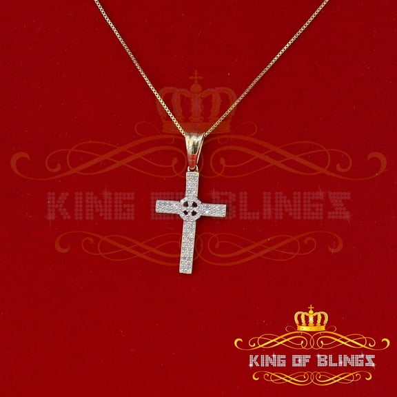 King of Bling's Real 0.25ct Diamond 925 Sterling Silver CROSS Charm Necklace Yellow Pendant