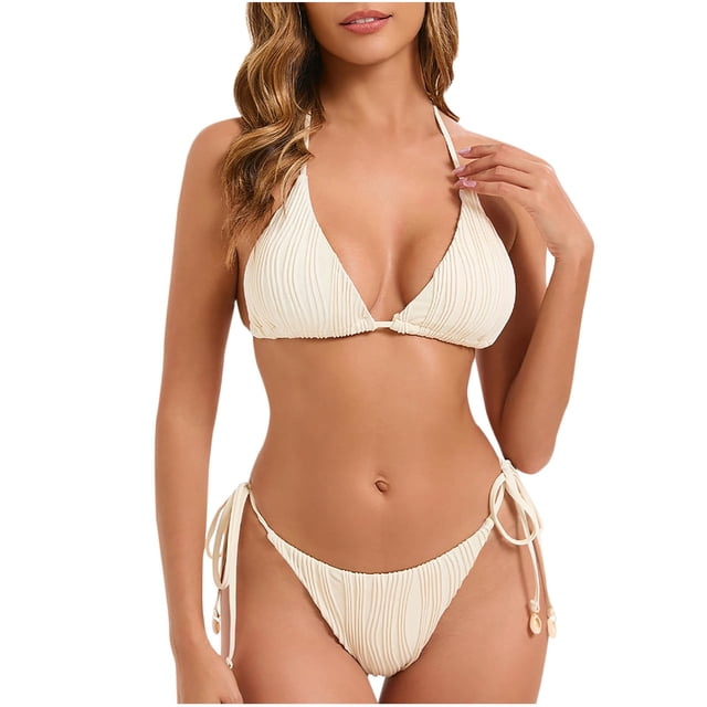 Trajes de baño Amzcrzy Tankini para mujer, trajes de baño, trajes de baño Bikini Moda para mujer Traje de baño bandeau estampado Traje de baño Bikini de dos piezas Traje de baño Beige, M