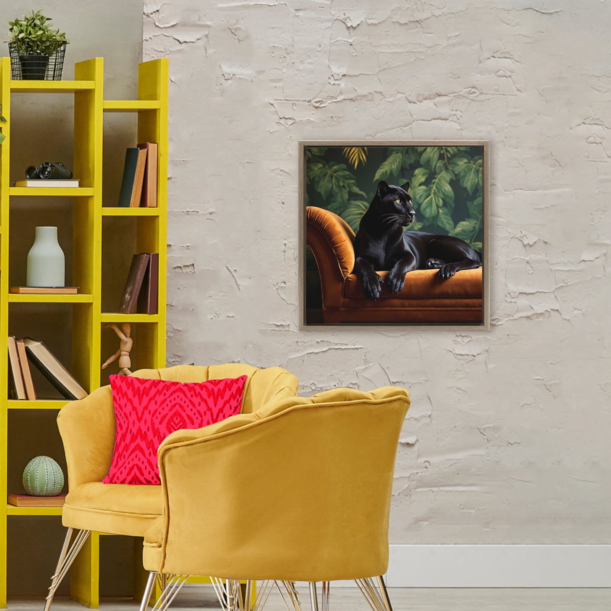 Majestic Panther on Chaise Brown Framed Floater Canvas Wall Art, design by Lettered and Lined