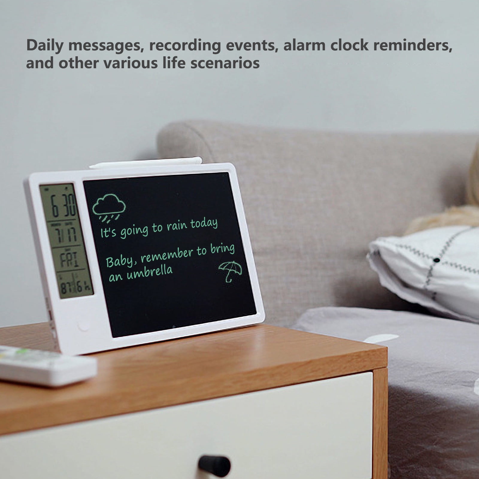 lulshou 10inch Calendar Temperature and Humidity LCD Writing Tablet Intelligent Home Memo Desktop Office Electronic Calendar Memo with Alarm Clock Function