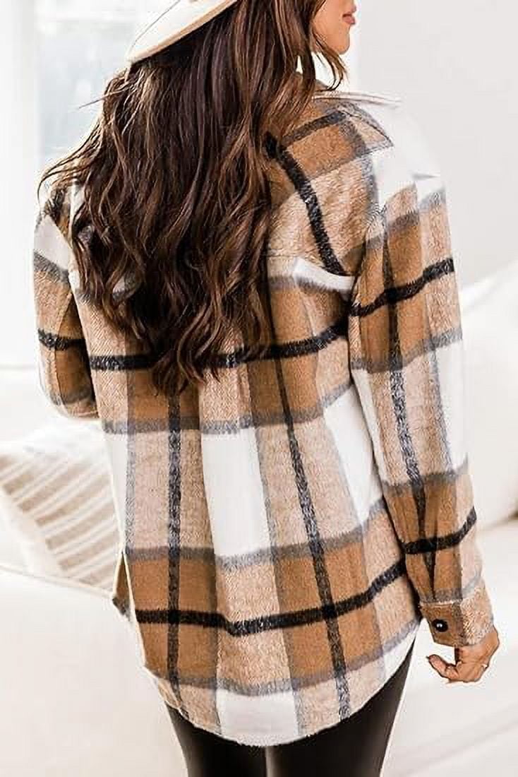 LSOLMD Shackets for Women 2023 Fashion Wool Blend Plaid Shacket Jacket with  Pocket Button Down Fall Winter Coats Clothes