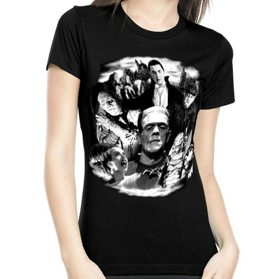 Universal Monsters Collage Juniors Dracula Bride Glow T-Shirt L