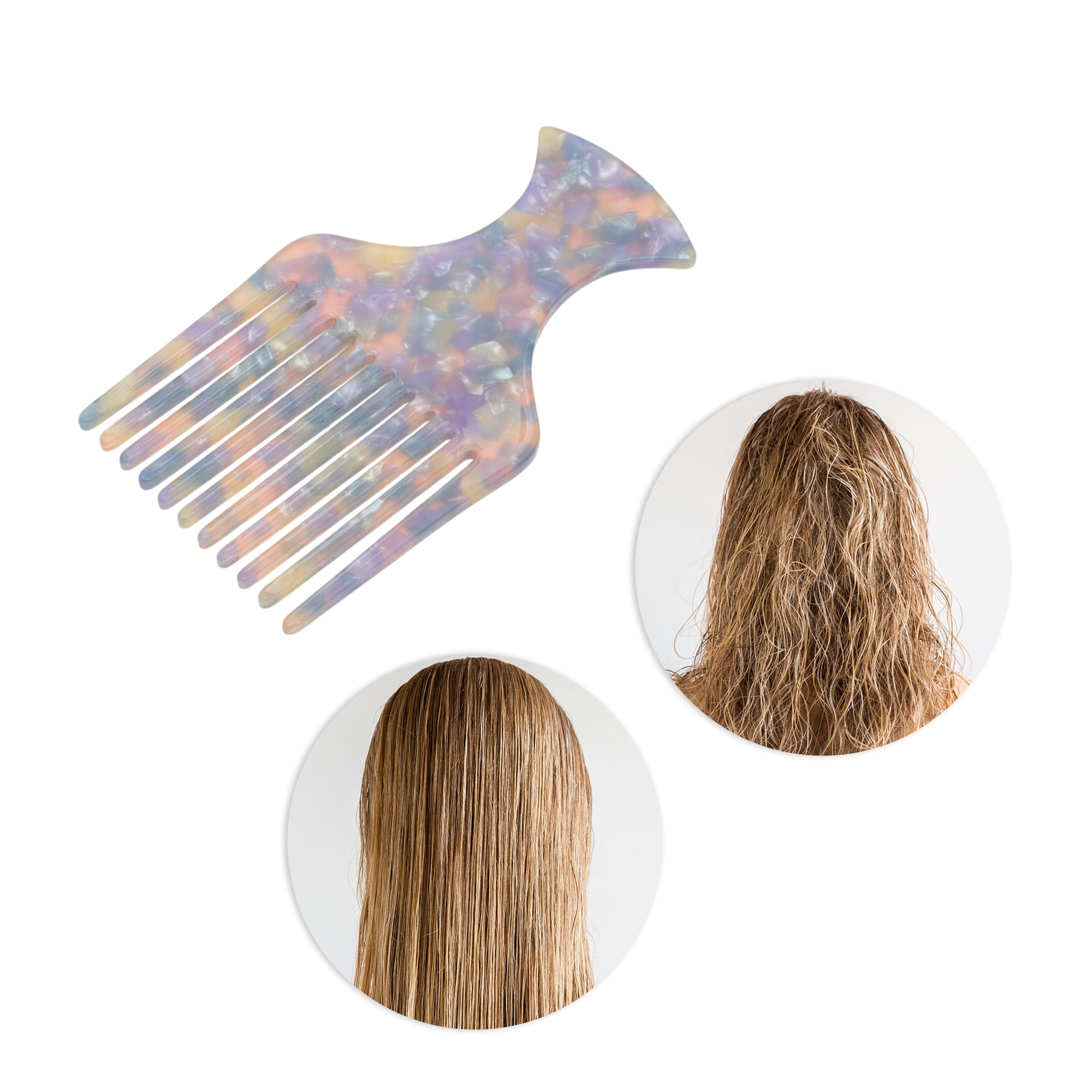 Unique Bargains 1 Pc Flat Handle Marble Hair Insert Comb for All Hair Types Purple