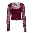 thumbnail image 5 of ClodeEU Women's Square Neck Long Sleeve Top with Lace Cutout Patchwork ,Casual Blouse for Summer Wine,Womens Plus M, 5 of 8