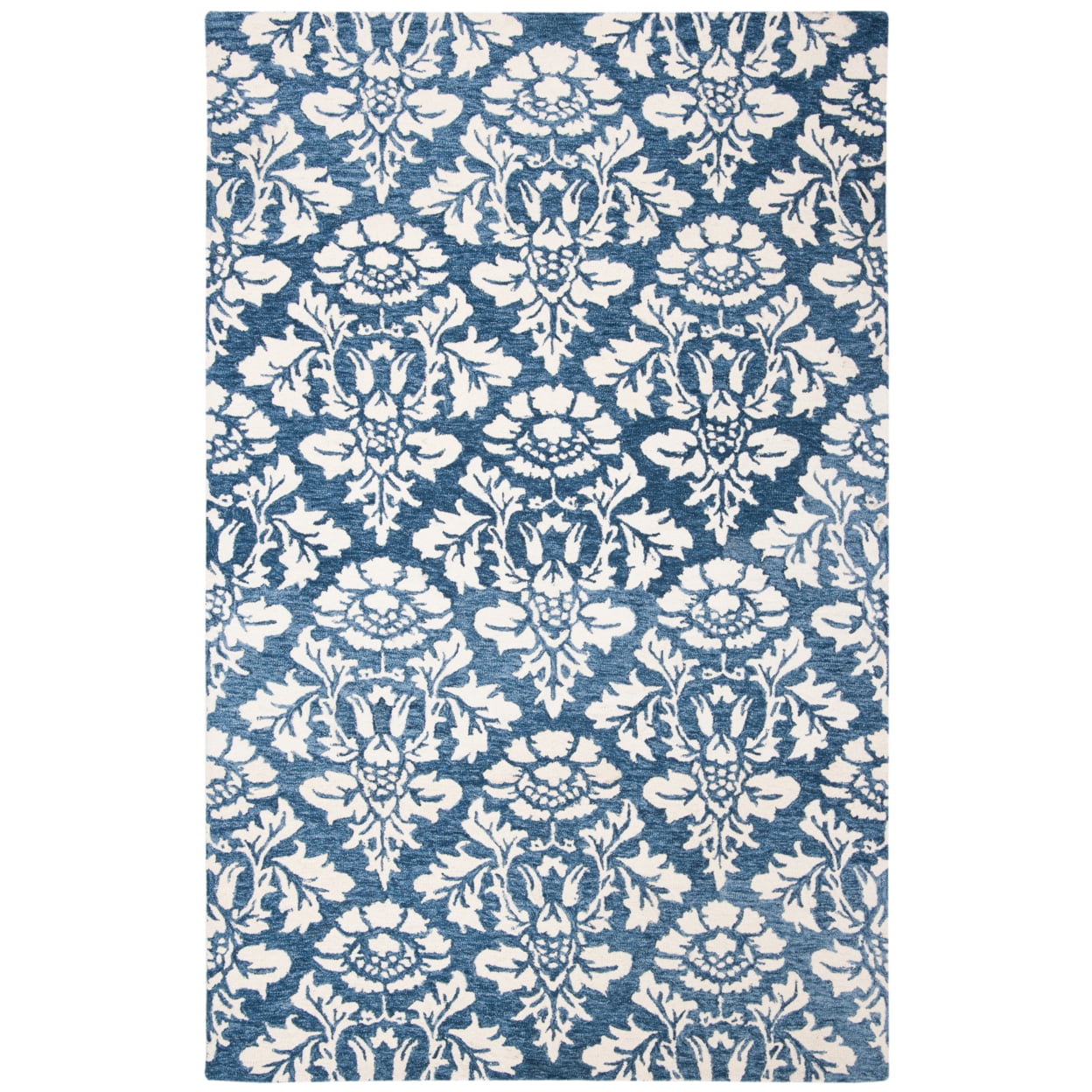SAFAVIEH Micro-Loop Meridith Floral Trellis Wool Runner Rug, Blue/Ivory, 2'3" x 7'