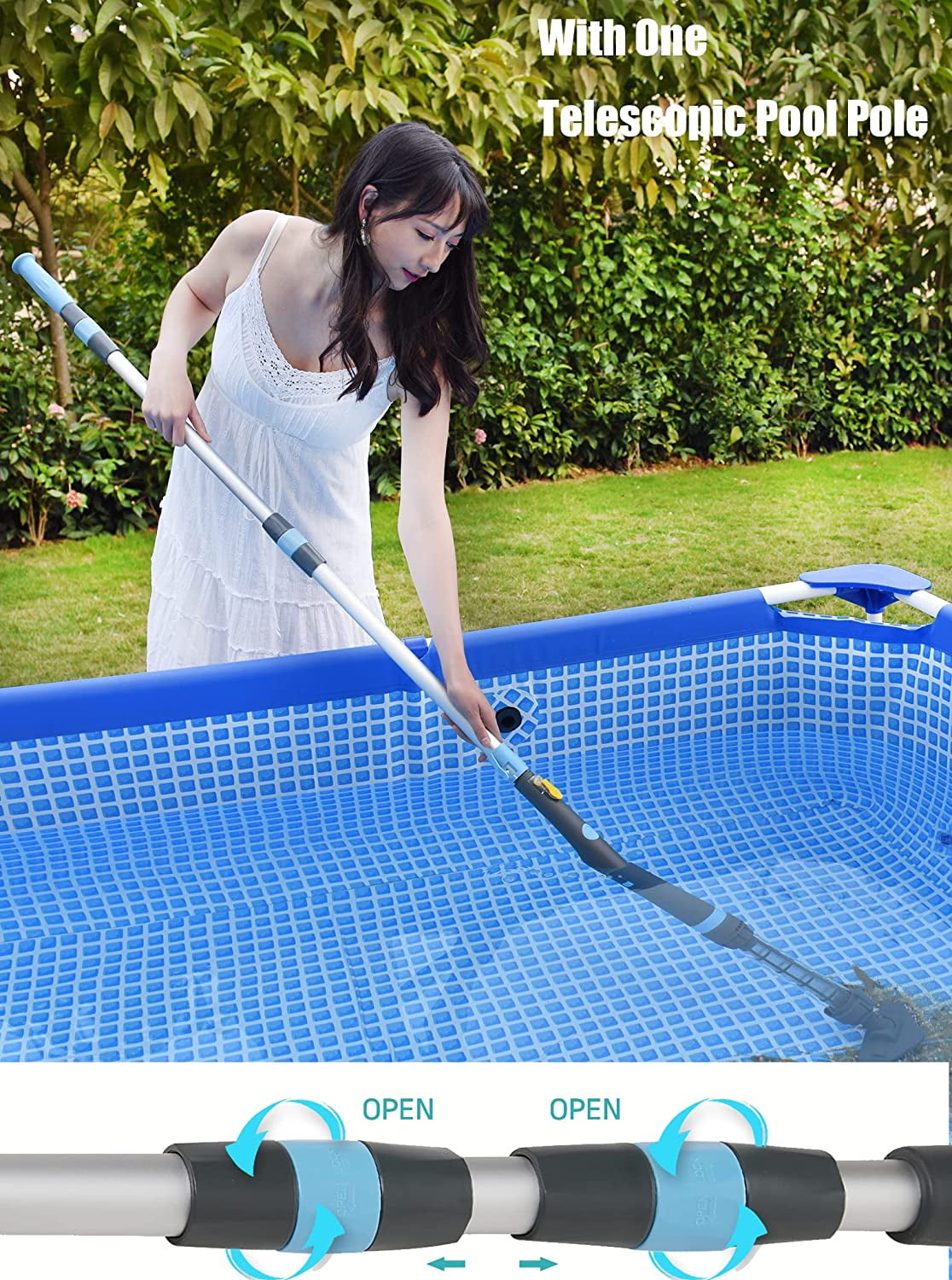 Efurden Handheld Pool Vacuum, Cordless Rechargeable Pool Cleaner with Round Brush for Spas, Hot Tubs and Small Pools (Blue)