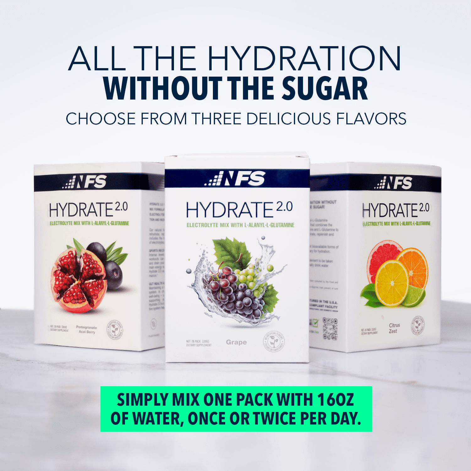 NF Sports Hydrate 2.0 Electrolyte Powder Packets, L-Alanyl-L-Glutamine Hydration and Recovery, Sugar Free, Citrus Zest, 20 Packets