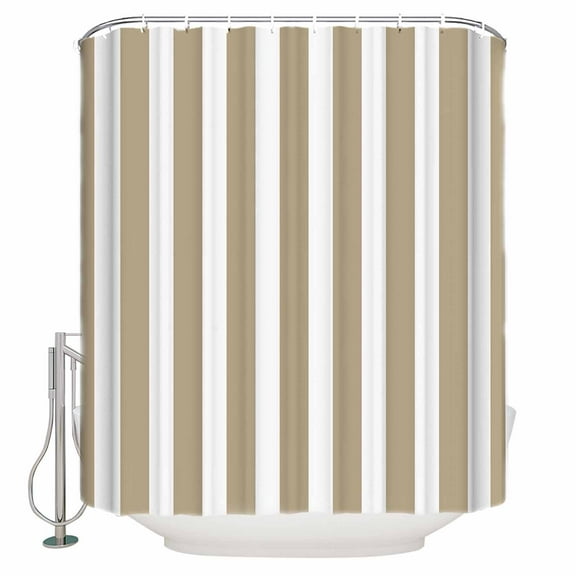 Khaki and White Striped Shower Curtain Set ，Waterproof Fabric Shower Curtains Gradient Shower Curtains for Bathroom,Bathroom Decor 72"x84"