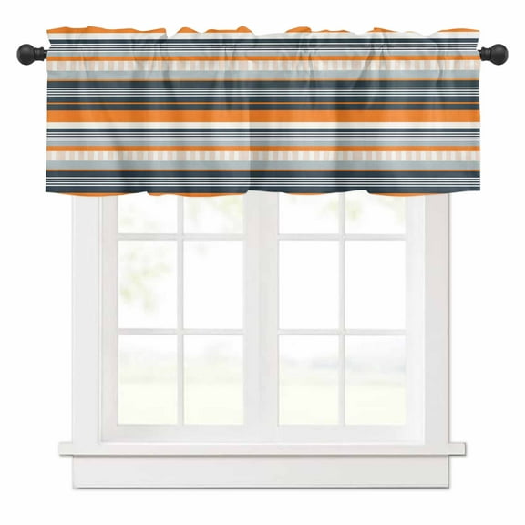 Vintage Stripes Valances for Windows Orange Gray Blue Striped Retro Lines Rod Pocket Curtain Valance Window Treatment Short Curtains for Kitchen Living Room, 60"x18"