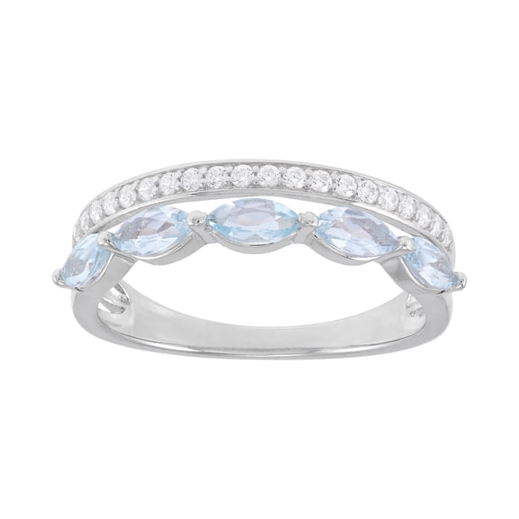 Brilliance Fine Jewelry Marquise Aquamarine and White Cubic Zircoina Ring in Sterling Silver
