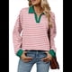 thumbnail image 3 of Sudaderas A Rayas de Talla Grande para Mujer, de Larga, con Cuello de Solapa, Informales, Suaves, Tipo Pulóver, Camisetas Rosa XL, 3 of 10