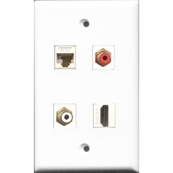 RiteAV 1 Port HDMI and 1 Port RCA Red and 1 Port RCA White and 1 Port Cat6 Ethernet White Wall Plate