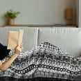 thumbnail image 3 of Prehistoric Soft Flannel Fleece Throw Blanket, Black and White Tribal Motifs Pattern Native Geometric Borders Design, Cozy Plush for Indoor and Outdoor Use, 60" x 80", Black White, by Ambesonne, 3 of 5