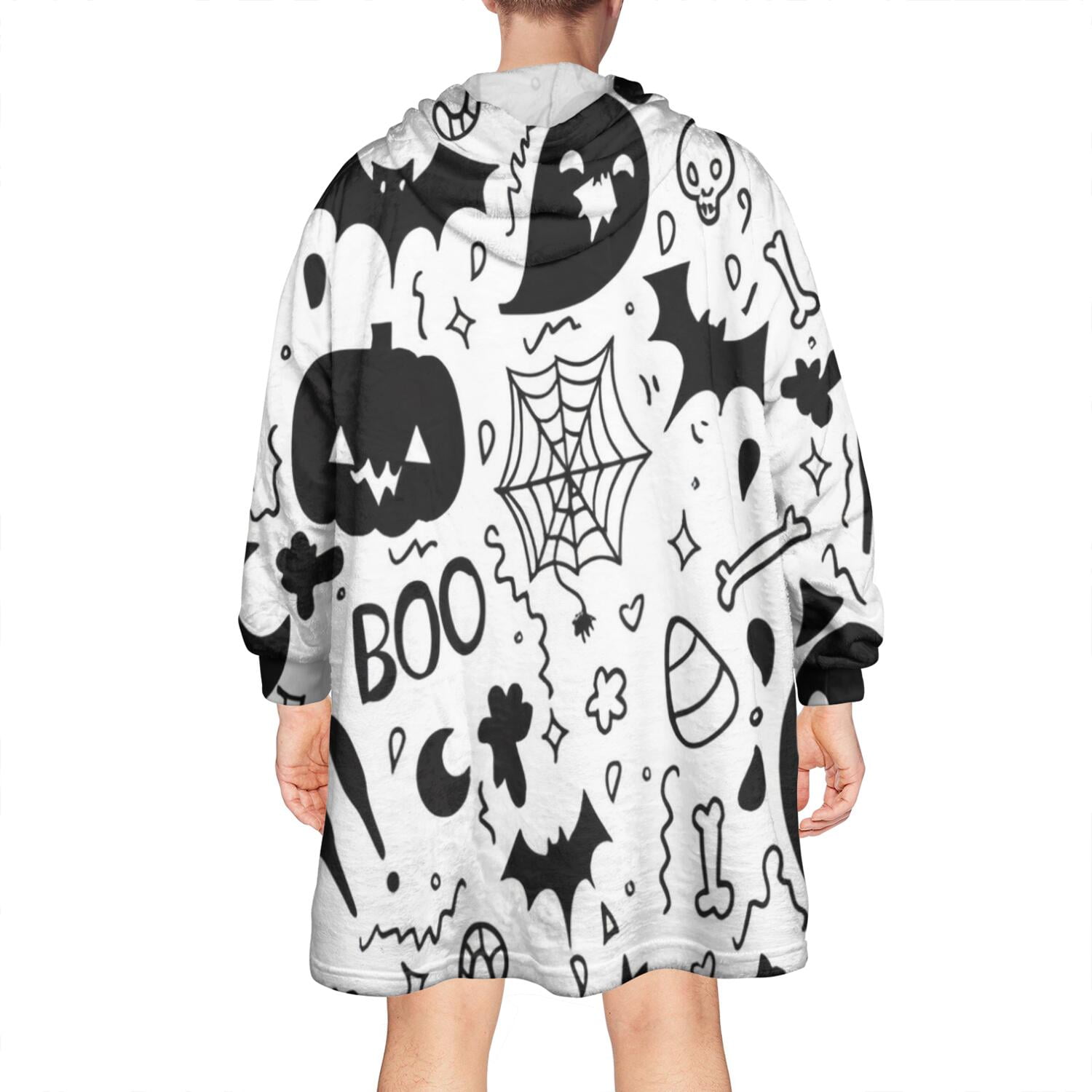 Wearable Oversized Blanket,Halloween Doodle Elements Wearable Blanket Hoodie for Adults,Cozy Hooded Blankets with Super Pockets,Super Warm Fuzzy Pullover for Women & Men