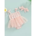 thumbnail image 3 of Franhais Toddler Baby Girl Sleeveless Jumpsuit, Tie-Up Floral Print Tulle Skirt Hem Patchwork Romper + Bow Headband, 3 of 8