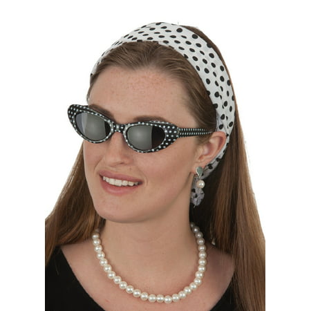Bobby Soxer Kit 50s Sock Hop Cat Eye Glasses Polka Dot Headband Necklace Costume