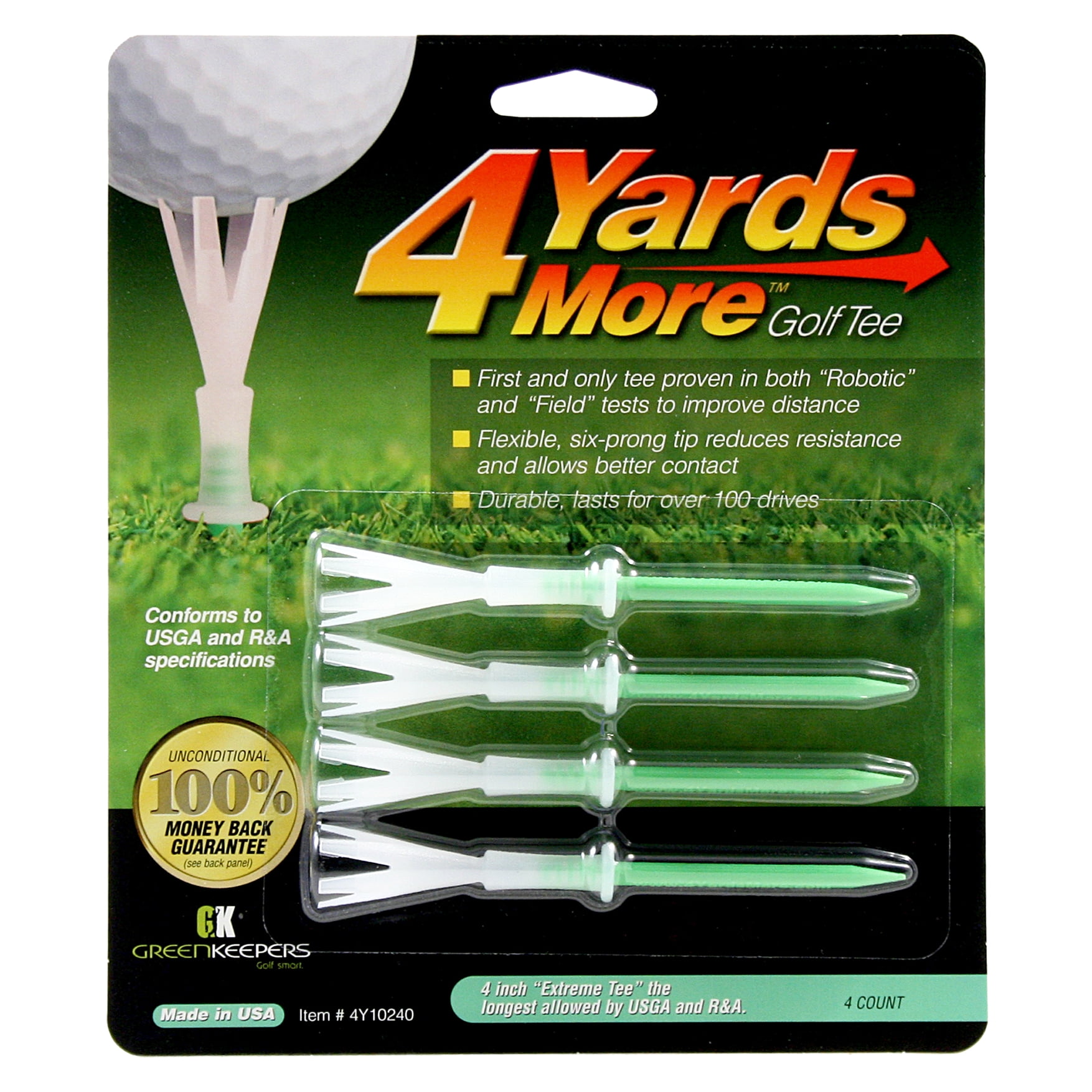 4 Yards More Reduced Friction Golf Tees 4' Extreme Tee - Green