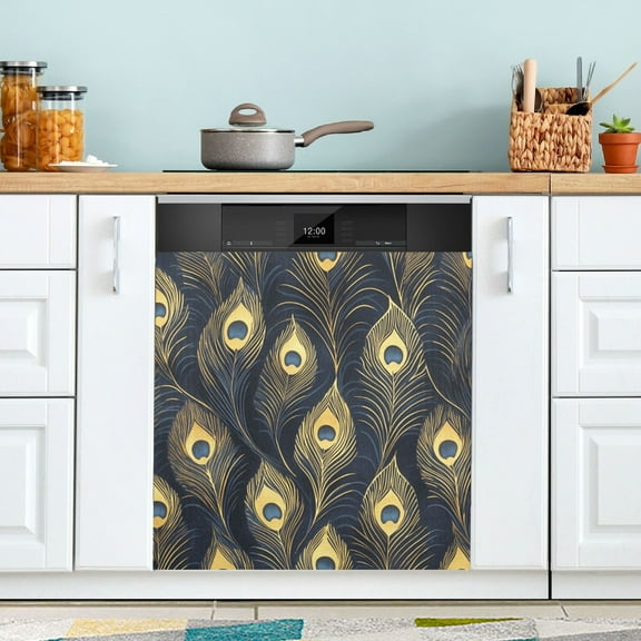 Yayeee Magnetic Dishwasher Cover for The Front Decoration Home Kitchen Machine Sticker Protector, Peacock Feathers Pattern