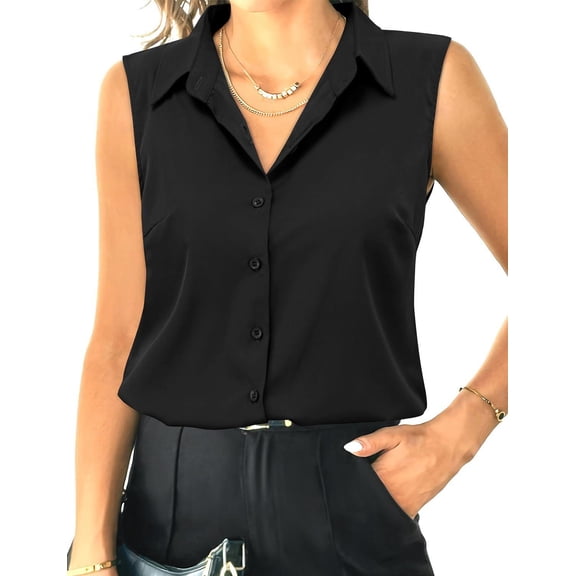 Zeagoo Womens Sleeveless Button Down Shirt Tops V Neck Business Casual Collared Blouses Tank Top