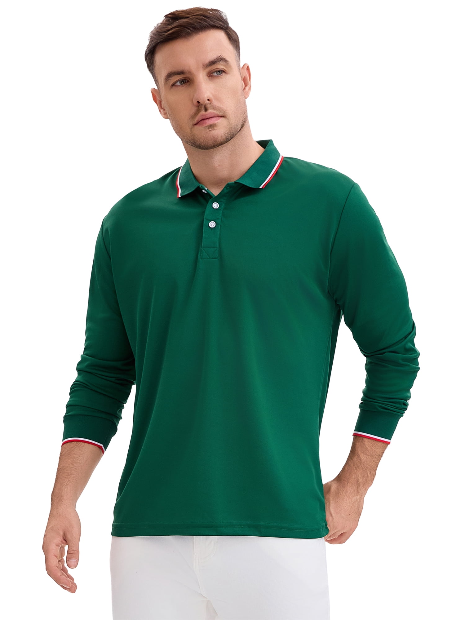 DARING DIVA Men's Classic Regular Fit Long Sleeves Business Golf Polo Shirt M Green