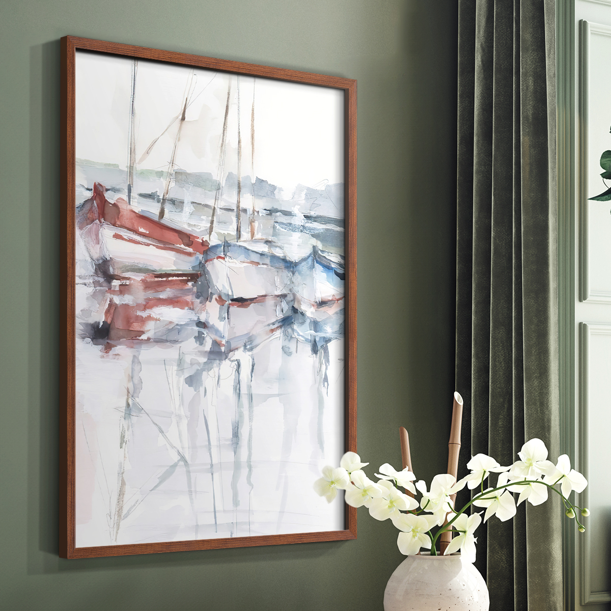 Watercolor Harbor Study II Framed Print in Brown Solid Wood 8 x 10 Framed Print