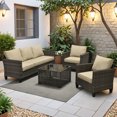 thumbnail image 5 of ODELIO 4‑Piece All‑Weather Wicker Patio Furniture Set, Outdoor Conversation Set with LED Lighted Coffee Table, Beige Cushions for Backyard Porch Garden, 5 of 9