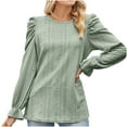thumbnail image 4 of Ankola Womens Eyelet Embroidery Tops 2024 Puff Long Sleeve Crew Neck Blouses Casual Solid Pullover Loose Basic Tee Shirt, 4 of 4