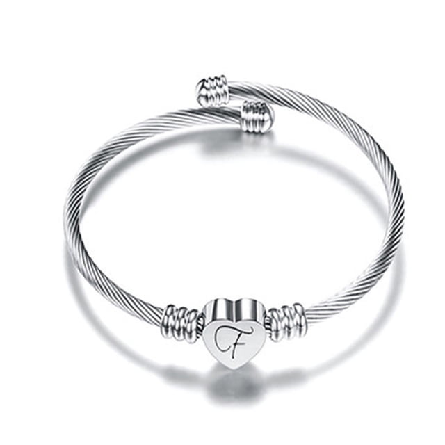 Fiudx Pulsera Alambre Acero Inoxidable 26 Letras con Forma de Corazón