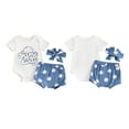 thumbnail image 3 of Baby Boy Girl Summer Outfit, Letter Embroidery Short Sleeve Romper Baseball Print Shorts Headband Toddler 3 Piece Set, 3 of 10