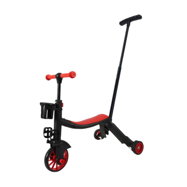 Patinete infantil antideslizante de 3 ruedas para niñas principiantes. Ideal para exteriores. Rojo con asa de empuje
