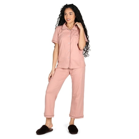 

MeMoi Women s Notch Collar Capri Cotton Blend Pajama Set - Womens - Female