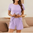 thumbnail image 4 of Cqxid525 Women's Pajama Sleep Sets Womens Pajamas 2 Ribbed Knit Short Sleeve Sleepwear Set Purple 2PC, 4 of 4