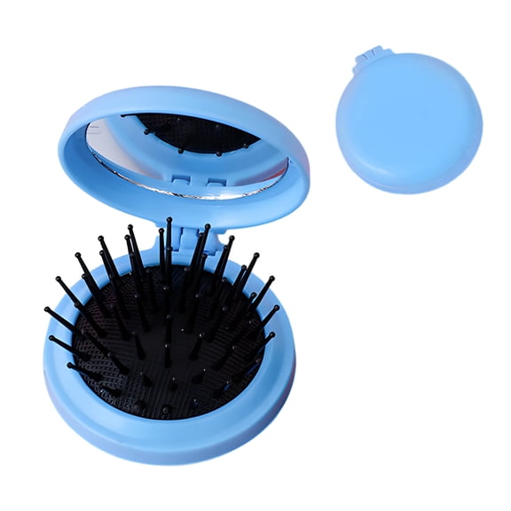 ACDANC Folding Hair Brush with Mirror, Portable Mini Travel Hairbrush for Purse, Compact Pocket Massage Comb for Women Girls, Blue
