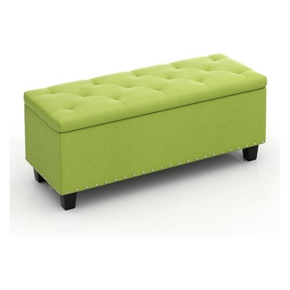 WDZS 43 Inches Storage Ottoman Bench, Upholstered Tufted End of Bed Storage Bench, Large Ottoman Foot Rest with Legs, Load up to 800 lb, for Living Room, Bedroom, Entryway, Green