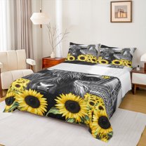 Homewish Farmhouse Highland Cattle Twin Sheet Sets,Country Floral Sunflower Twin Fitted Sheet,Paris Eiffel Tower Flat Sheet For Boys Kids,Ultra Soft Home Decor,3pcs