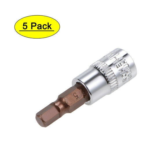 Uxcell 1/4" Drive x 5mm Standard Metric Hex Bit Socket, S2 & Cr-V Steel 5 Pack