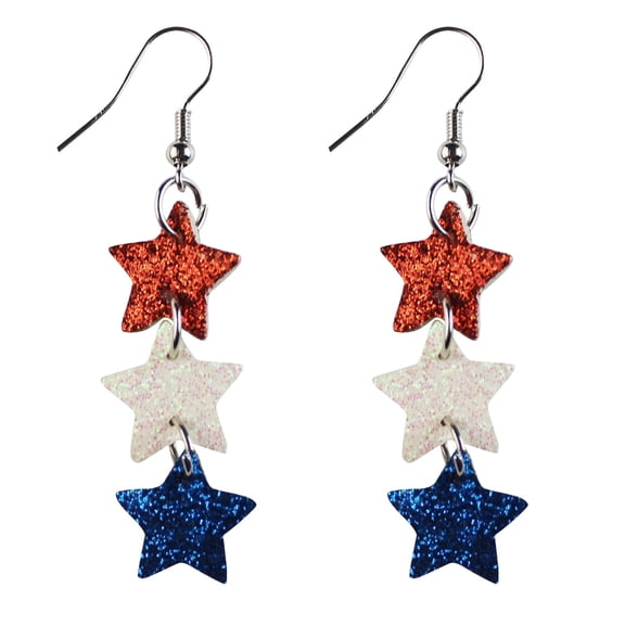 Women Adult Patriotic Dangle Drop Stud Earrings, 4th of July Red White Blue USA Star Earrings, American Flag Artificial Leather Jewelry for Independence Day