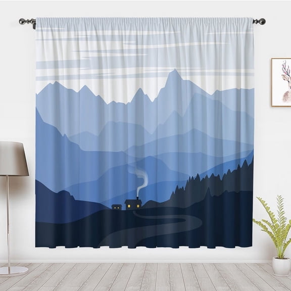 Boho Style Art Window Curtains, Modern Minimalism Blue Peak Window Treatment Blackout Curtains, For Bedroom Living Room Privacy Decor(Rod Pocket)