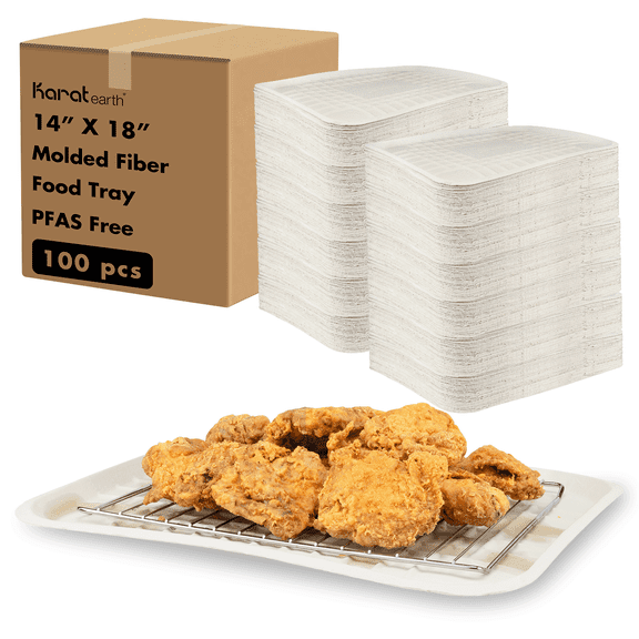 Karat Earth 14”x18” GreaseEase Molded Fiber Food Tray - 100 pcs
