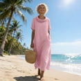 thumbnail image 5 of Horkkom Maxi Dresses for Women Linen Short Sleeve Crew Neck Summer Dresses Flowy Casual Long Dresses, S-3XL, 5 of 9