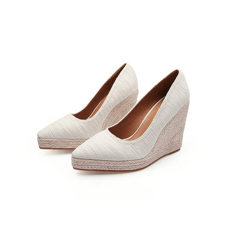 

Kesitin Womens Fashion Anti Slip Pumps Ladies Walking Comfort Wedge Pump Shoe Lightweight Espadrilles Shoes Beige 7.5