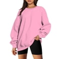 thumbnail image 2 of Hauts à Manches Longues pour l'Été Mode Femme Manches Longues Col Rond Chandail en Molleton Ample Blouse Unie, 2 of 7